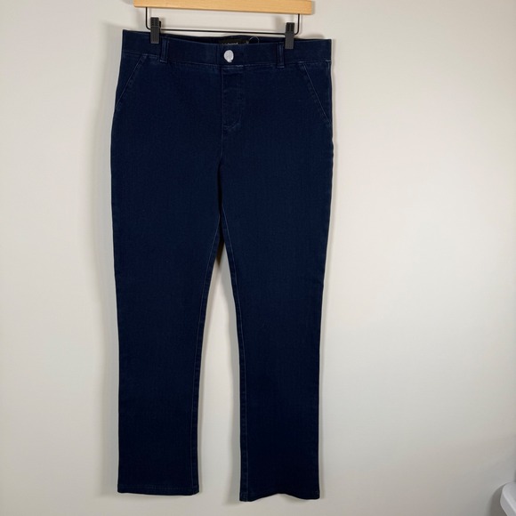 Betabrand Stretchy Elastic Pull On Dark Wash Denim Leggings Pants Large NWOT - Picture 1 of 4